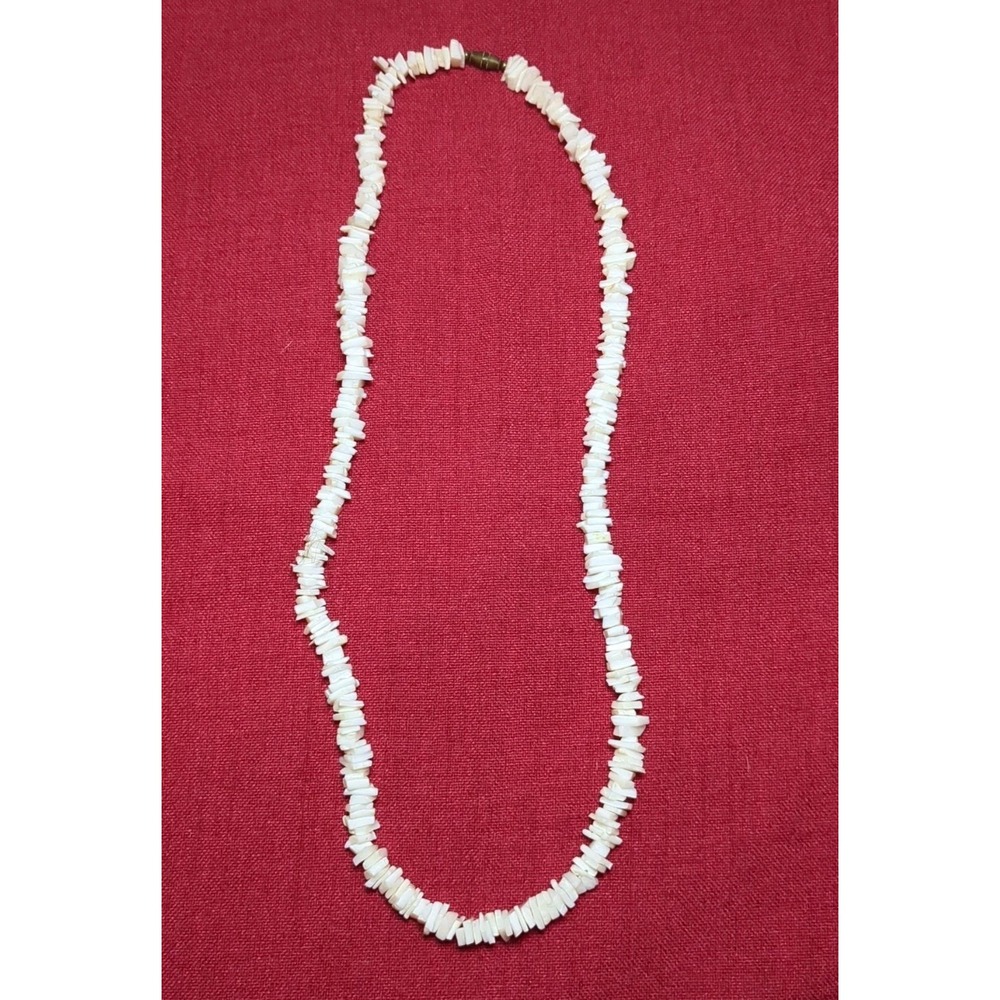 Vintage‎ White Chipped Puka Shell Chip Necklace 24" Barrel Clasp Hawaiian Surfer